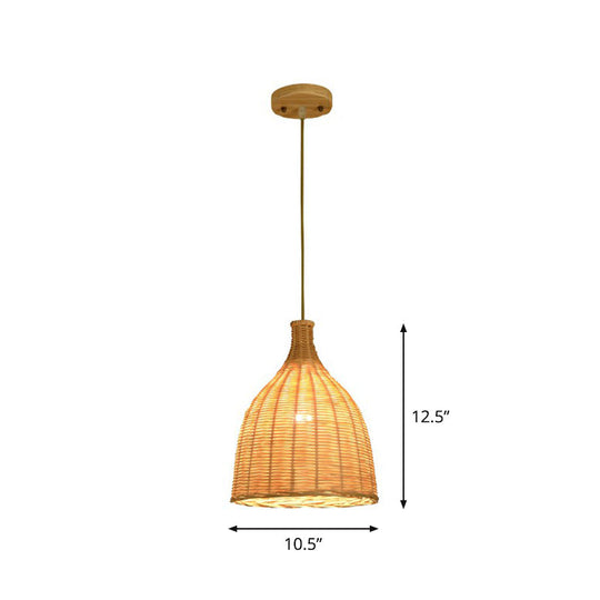 Asia Bamboo Shade Pendant Lamp With Down Lighting - Beige Droplet Design / C