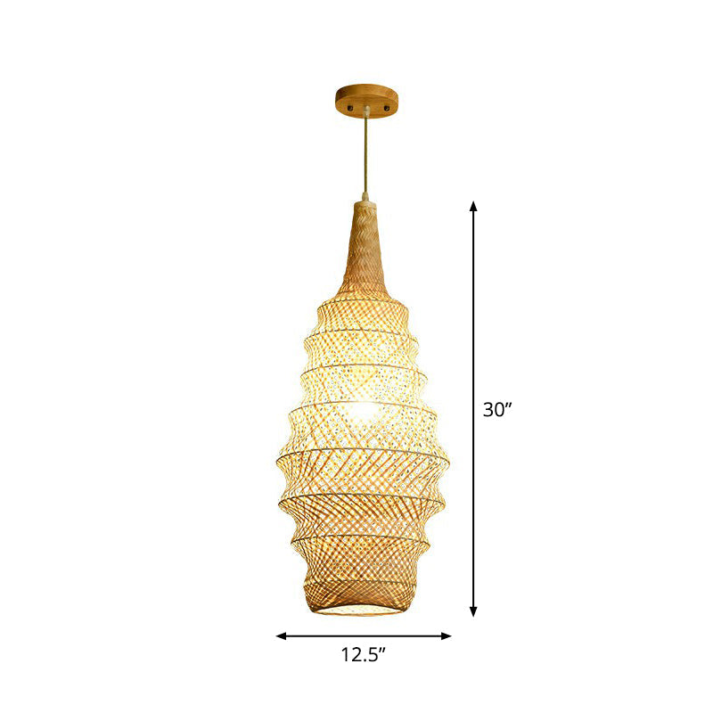 Bailey - Bamboo Bamboo Cage Pendant Light Fixture Asia 1-Head Wood Suspension Lighting for Restaurant