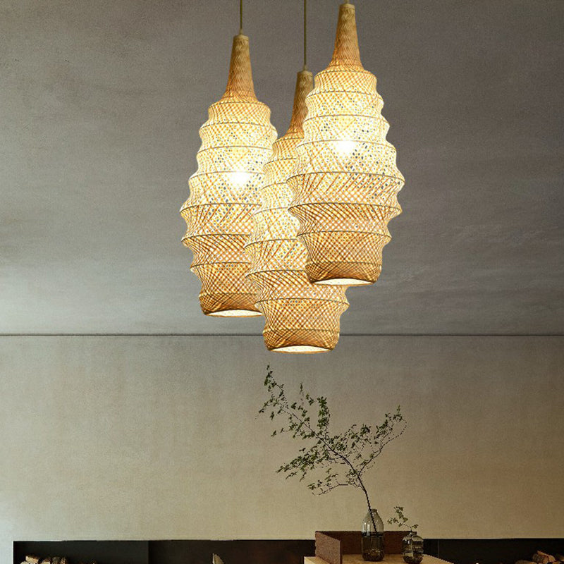 Bailey - Bamboo Bamboo Cage Pendant Light Fixture Asia 1-Head Wood Suspension Lighting for Restaurant