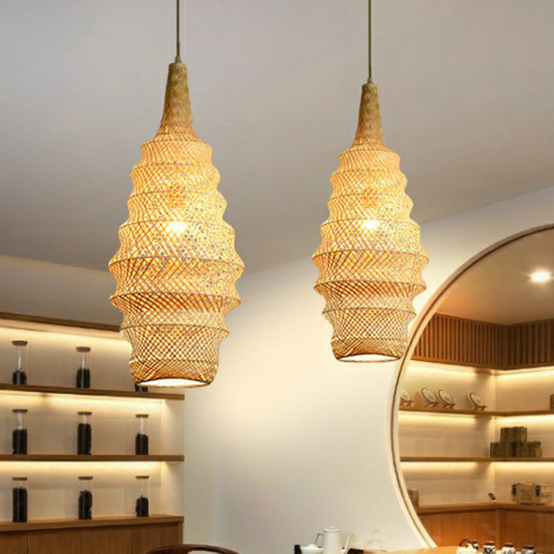 Bailey - Bamboo Bamboo Cage Pendant Light Fixture Asia 1-Head Wood Suspension Lighting for Restaurant