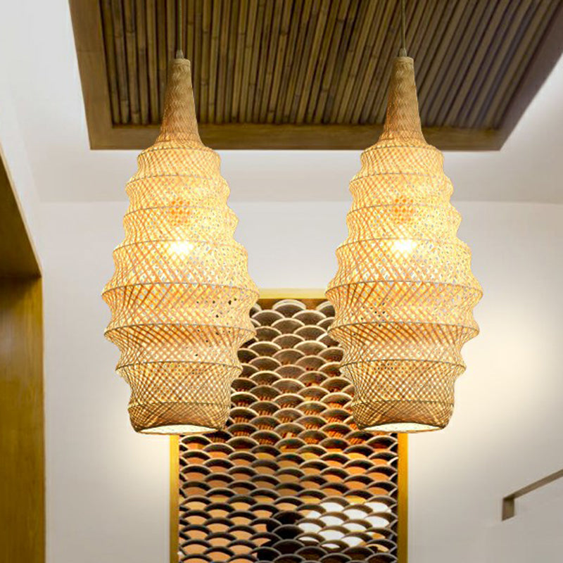 Bailey - Bamboo Bamboo Cage Pendant Light Fixture Asia 1-Head Wood Suspension Lighting for Restaurant