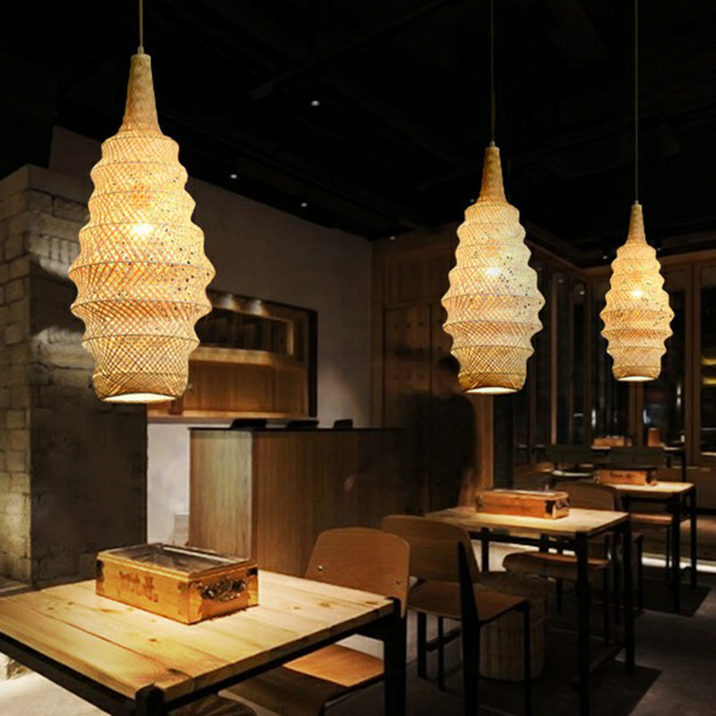 Bailey - Bamboo Bamboo Cage Pendant Light Fixture Asia 1-Head Wood Suspension Lighting for Restaurant