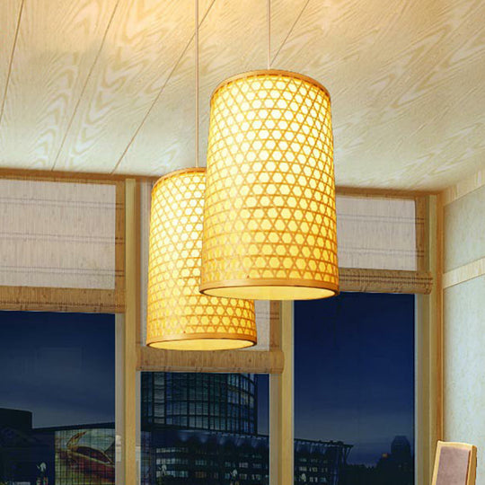 Simplicity Beige Bamboo Shade Restaurant Pendant Ceiling Light With 1 Bulb