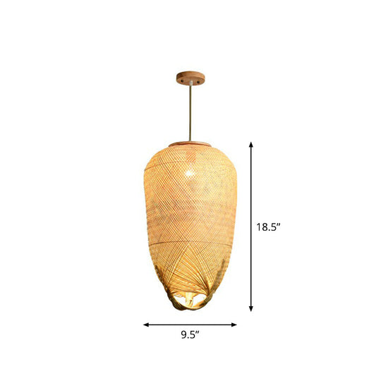 Asia Bamboo Weave Pendant Light Fixture - Restaurant Ceiling Lamp Beige Shade