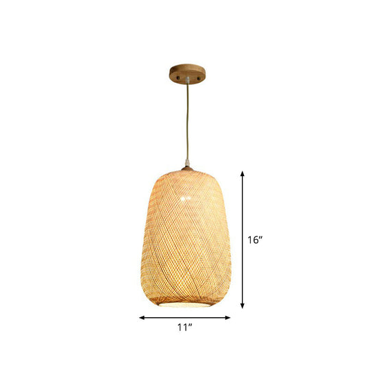 Asia Bamboo Weave Pendant Light Fixture - Restaurant Ceiling Lamp Beige Shade / B