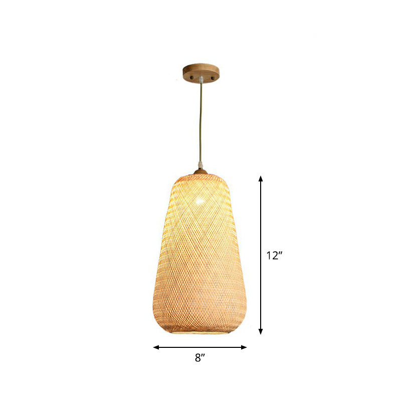 Asia Bamboo Weave Pendant Light Fixture - Restaurant Ceiling Lamp Beige Shade