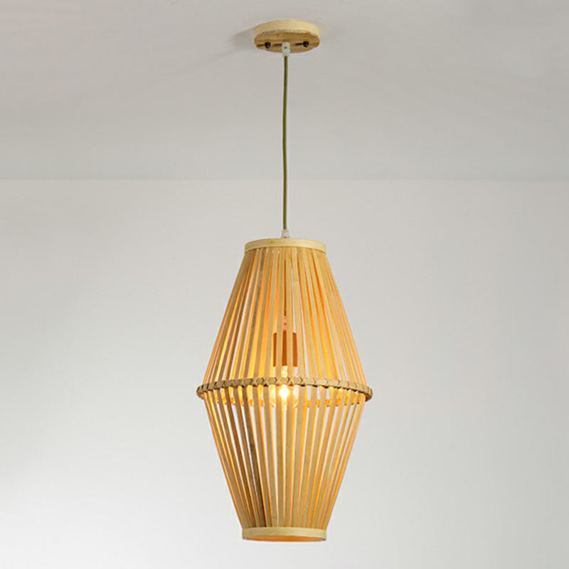 Bamboo Cage Pendant Lamp: Modern Hanging Light In Beige