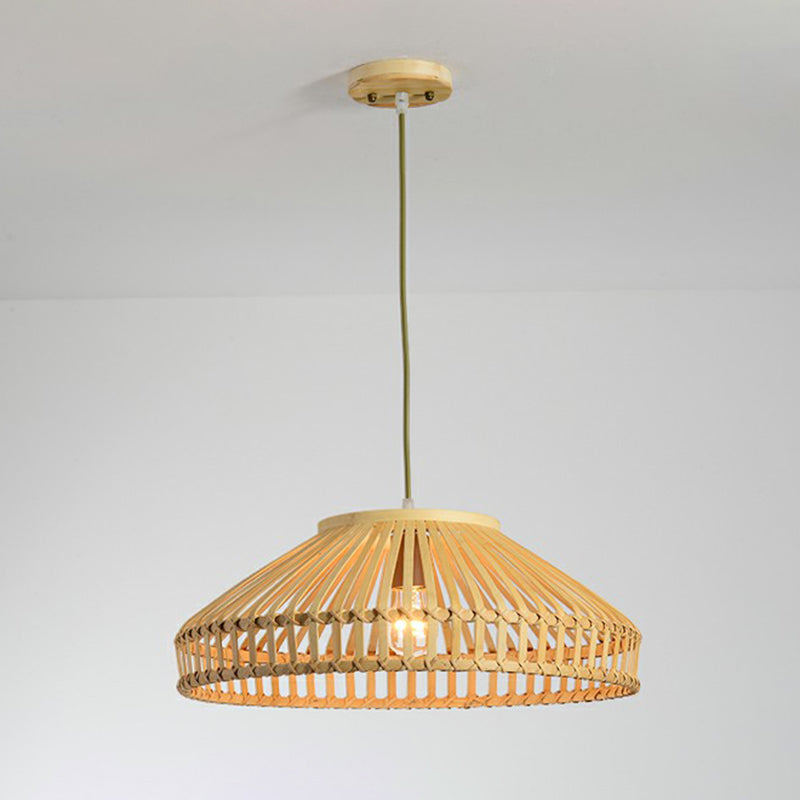 Bamboo Cage Pendant Lamp: Modern Hanging Light In Beige / C