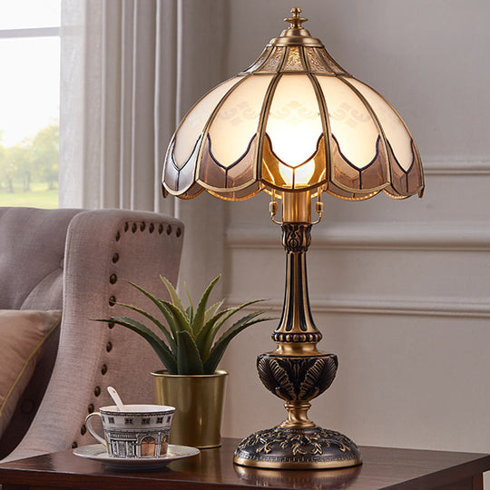 Traditional Bronze Nightstand Lamp With Frosted Glass Shade - Perfect For Bedroom