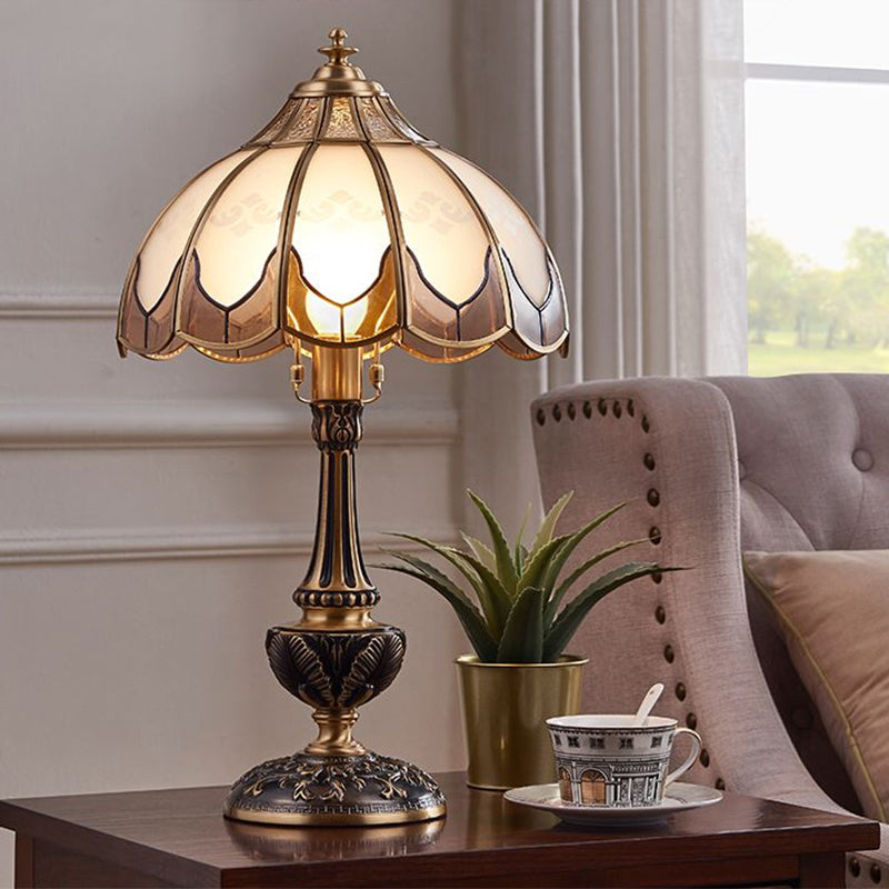 Traditional Bronze Nightstand Lamp With Frosted Glass Shade - Perfect For Bedroom