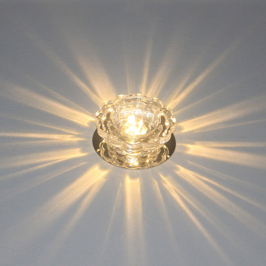 Scalloped Crystal Ceiling Light - Stainless Steel LED Flush-Mount Fixture