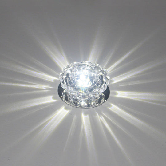 Scalloped Crystal Ceiling Light - Stainless Steel LED Flush-Mount Fixture