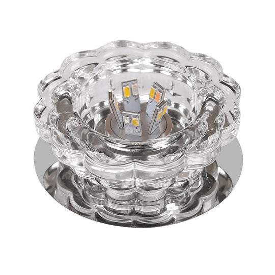 Scalloped Crystal Ceiling Light - Stainless Steel LED Flush-Mount Fixture