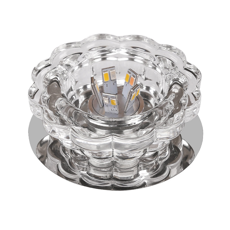 Scalloped Crystal Ceiling Light - Stainless Steel Led Flush-Mount Fixture