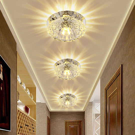 Flower-Shaped Led Flush Ceiling Light With Clear Crystal Finish - Simple & Elegant Fixture / Warm