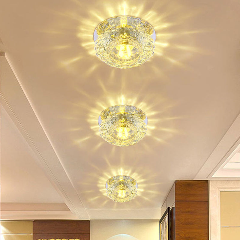 Flower-Shaped LED Flush Ceiling Light with Clear Crystal Finish - Simple & Elegant Fixture