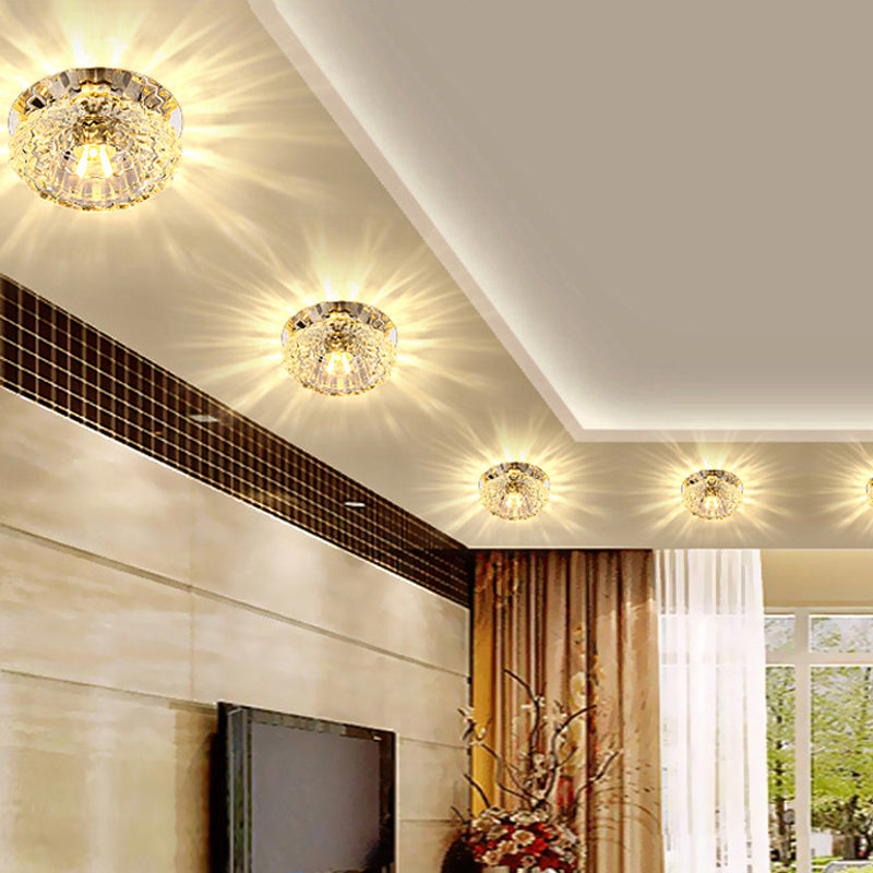 Flower-Shaped LED Flush Ceiling Light with Clear Crystal Finish - Simple & Elegant Fixture