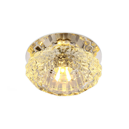 Flower-Shaped LED Flush Ceiling Light with Clear Crystal Finish - Simple & Elegant Fixture