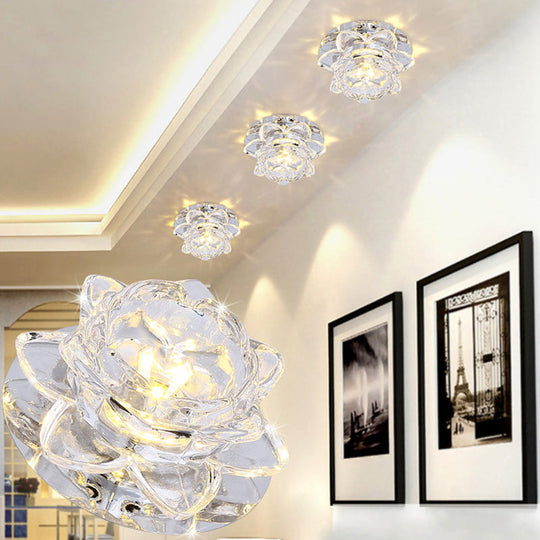 Crystal Clear Lotus Flush Mount Led Light - Minimalist Ceiling Fixture For Passageway