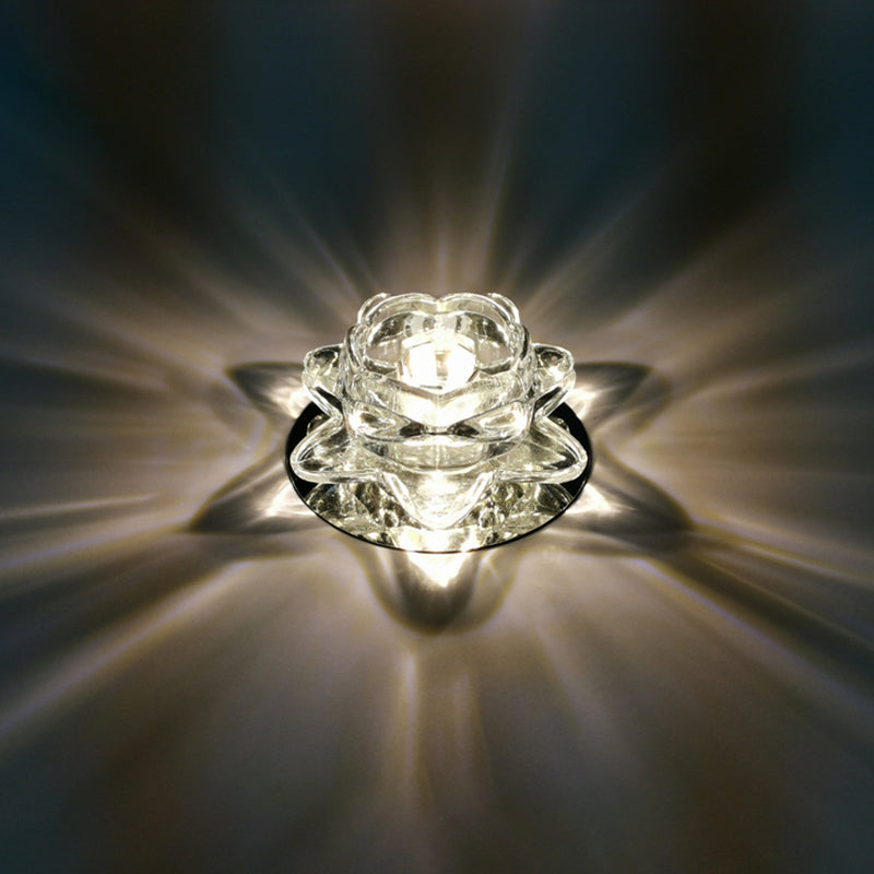 Crystal Clear Lotus Flush Mount Led Light - Minimalist Ceiling Fixture For Passageway / Warm