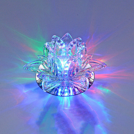 Modern Lotus Blossom LED Flush Mount Ceiling Light with Clear Crystal Accent - Ideal for Hallway and Corridors