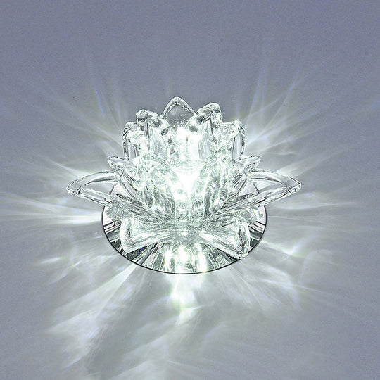 Modern Lotus Blossom LED Flush Mount Ceiling Light with Clear Crystal Accent - Ideal for Hallway and Corridors