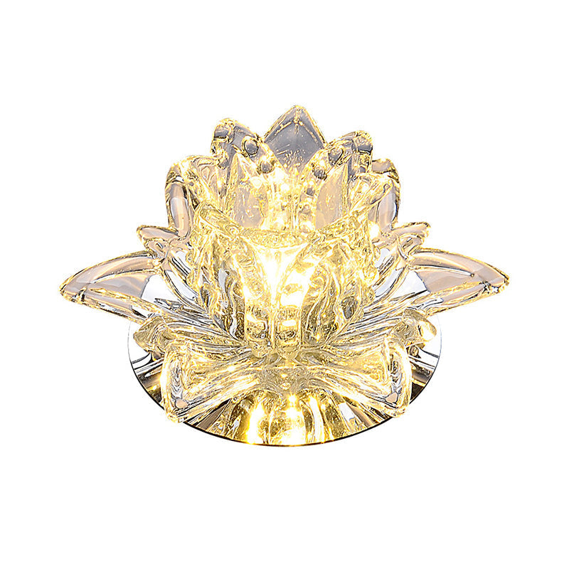 Modern Lotus Blossom LED Flush Mount Ceiling Light with Clear Crystal Accent - Ideal for Hallway and Corridors