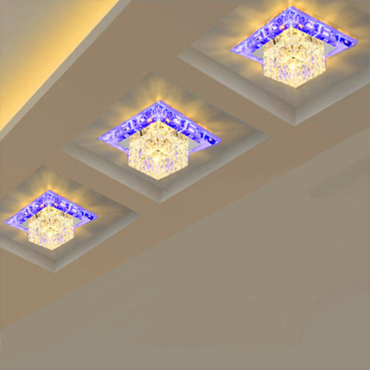 Modern Stainless Steel Square LED Flush Mount Crystal Ceiling Light for Aisles