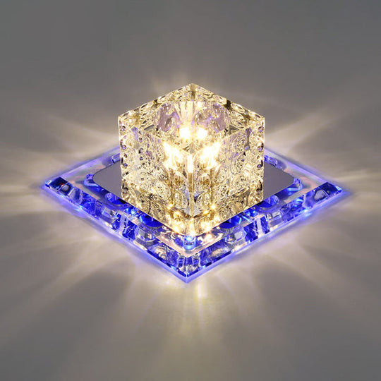 Modern Stainless Steel Square LED Flush Mount Crystal Ceiling Light for Aisles