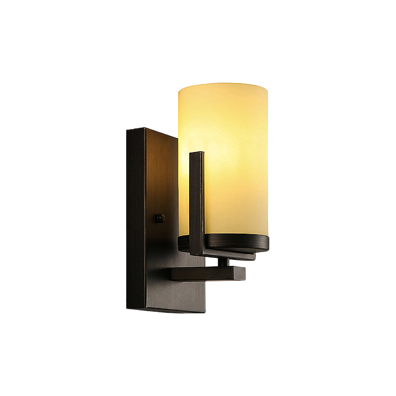 Modern Opal Glass Black Wall Sconce - 1-Light Mount Light Fixture For Porch With Square Backplate