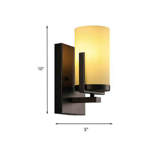 Modern Opal Glass Black Wall Sconce - 1-Light Mount Light Fixture For Porch With Square Backplate