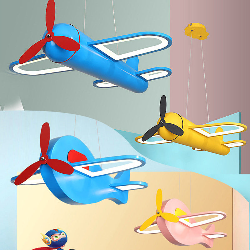 Childrens Playroom Cartoon Acrylic Propeller Jet Led Chandelier Ceiling Light