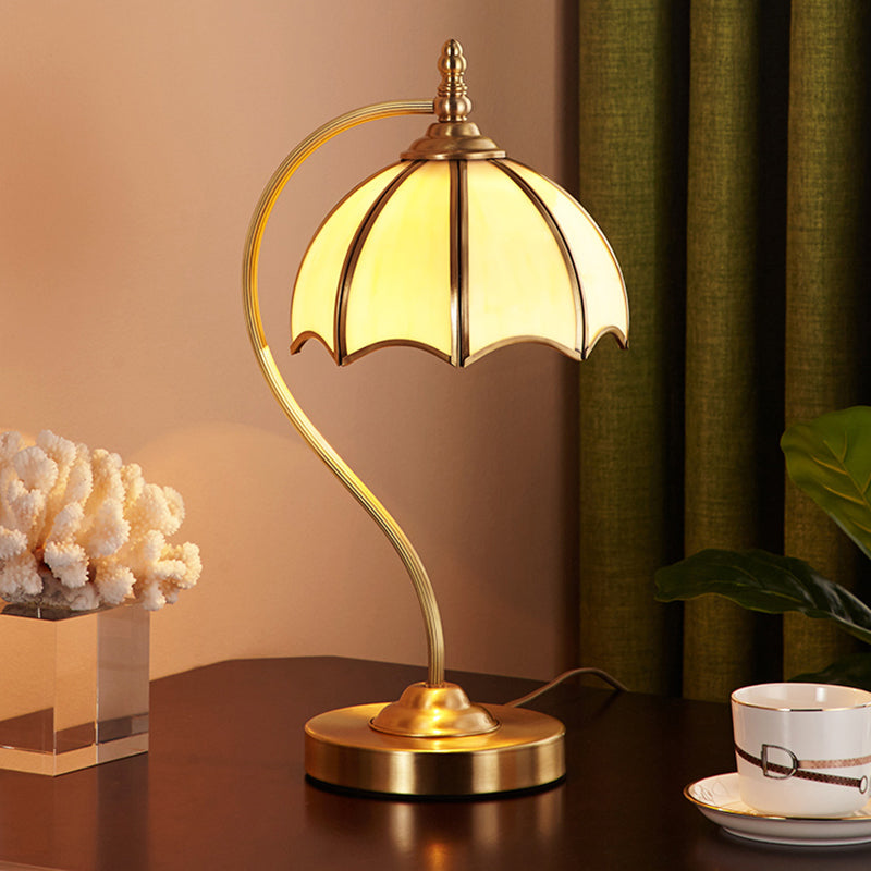 Simplicity Frosted Glass Umbrella Table Lamp With Brass Gooseneck Arm- 1 Head Night Lighting