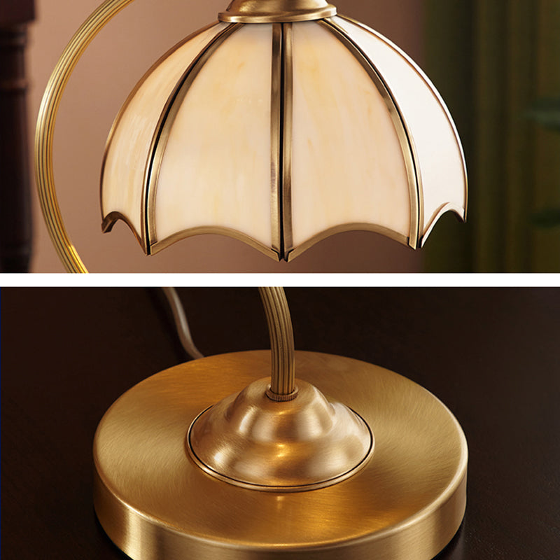 Simplicity Frosted Glass Umbrella Table Lamp With Brass Gooseneck Arm- 1 Head Night Lighting