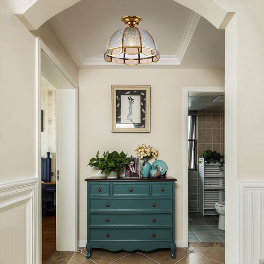 Traditional Seedy Glass Foyer Ceiling Light with Scalloped Edge