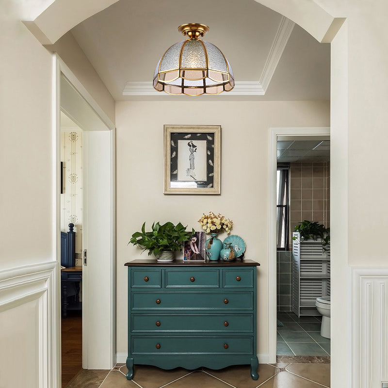 Traditional Seedy Glass Foyer Ceiling Light With Scalloped Edge