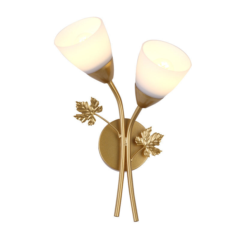 Frosted Glass Bowl Sconce - Contemporary 1/2-Light Hall Wall Mount Fixture With Leaf-Shaped Decor