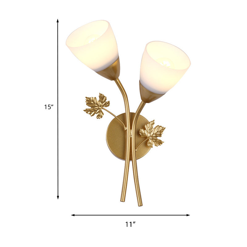 Frosted Glass Bowl Sconce - Contemporary 1/2-Light Hall Wall Mount Fixture With Leaf-Shaped Decor