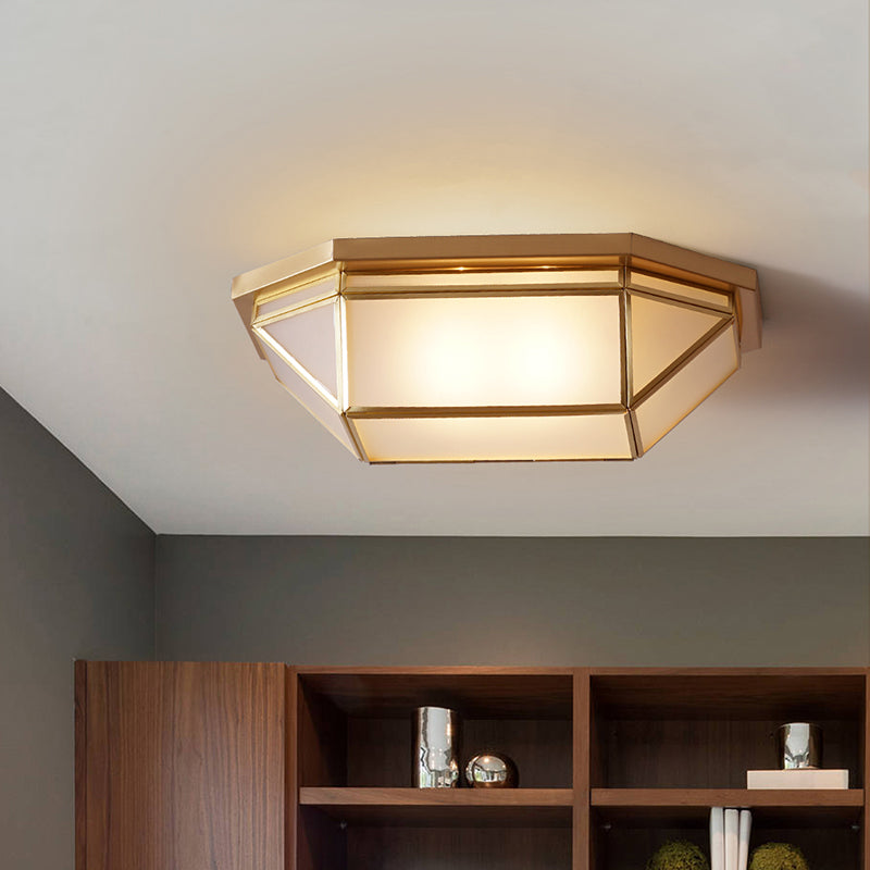 Sleek Brass Flush Mount Ceiling Lamp with Geometric Design - 2-Light Fixture for Balcony