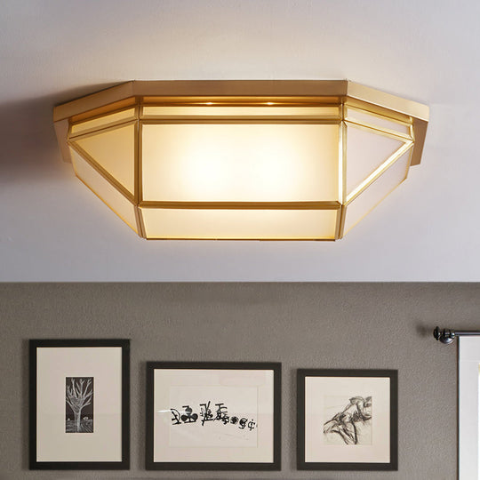 Sleek Brass Flush Mount Ceiling Lamp with Geometric Design - 2-Light Fixture for Balcony