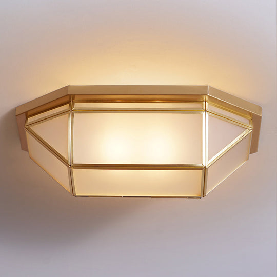 Sleek Brass Flush Mount Ceiling Lamp with Geometric Design - 2-Light Fixture for Balcony