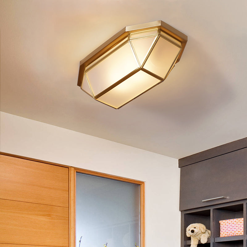 Sleek Brass Flush Mount Ceiling Lamp with Geometric Design - 2-Light Fixture for Balcony