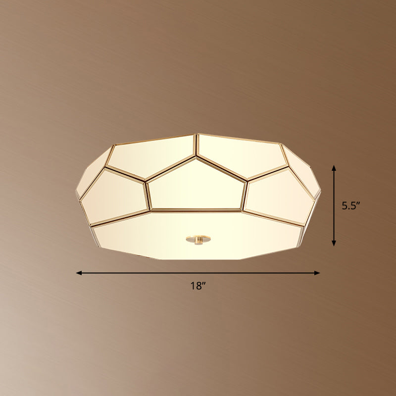 Minimalist Brass Flush Glass Ceiling Light for Bedroom - Polygon White Fixture