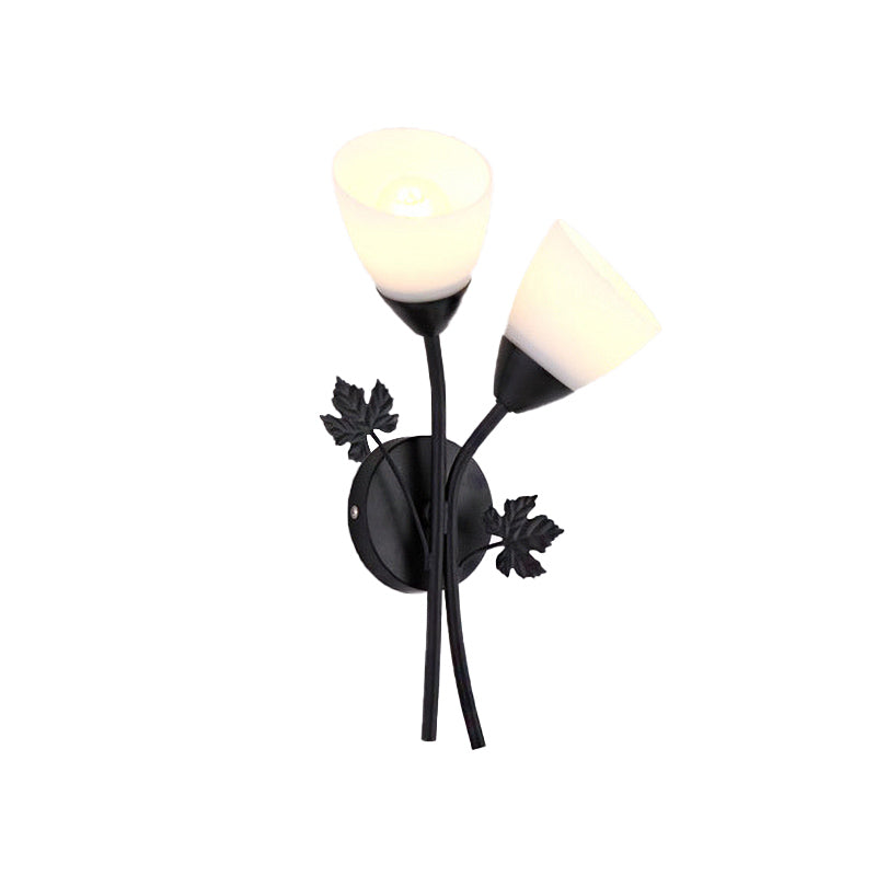 Frosted Glass Bowl Sconce - Contemporary 1/2-Light Hall Wall Mount Fixture With Leaf-Shaped Decor