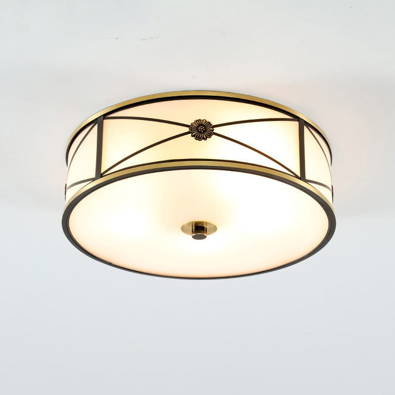 Frosted White Glass Flush Mount Ceiling Light for Bedroom - Traditional Drum Style