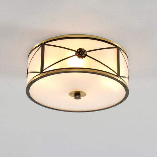 Frosted White Glass Flush Mount Ceiling Light for Bedroom - Traditional Drum Style