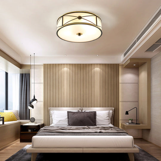 Frosted White Glass Flush Mount Ceiling Light for Bedroom - Traditional Drum Style