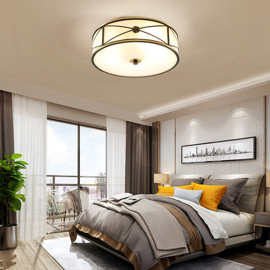 Frosted White Glass Flush Mount Ceiling Light for Bedroom - Traditional Drum Style