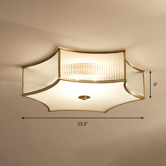 Gold Hexagram Glass Flushmount Ceiling Lamp – Simplicity & Elegance for Bedroom Lighting