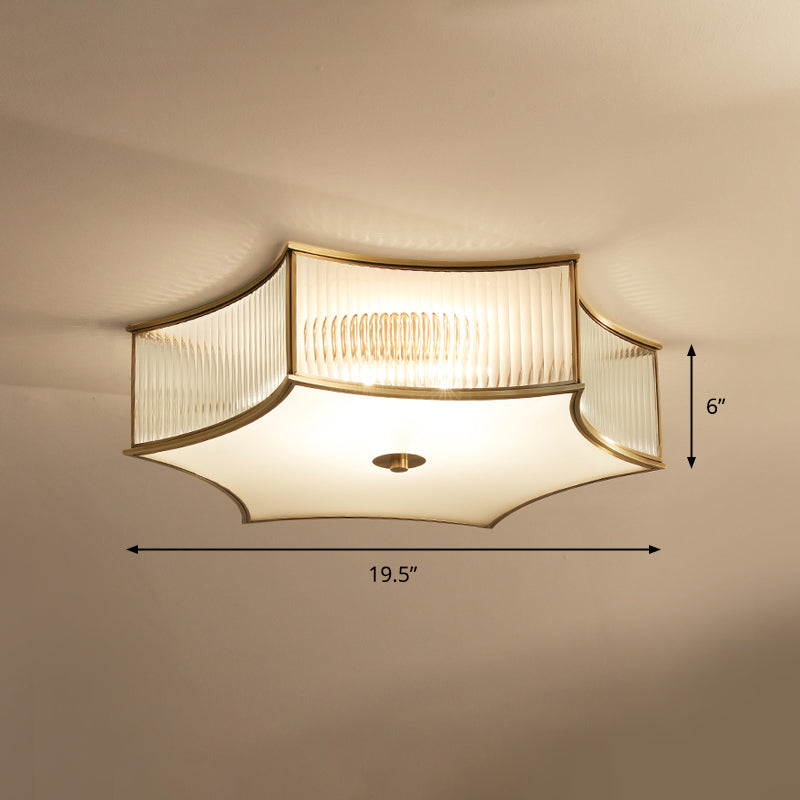 Gold Hexagram Glass Flushmount Ceiling Lamp – Simplicity & Elegance for Bedroom Lighting